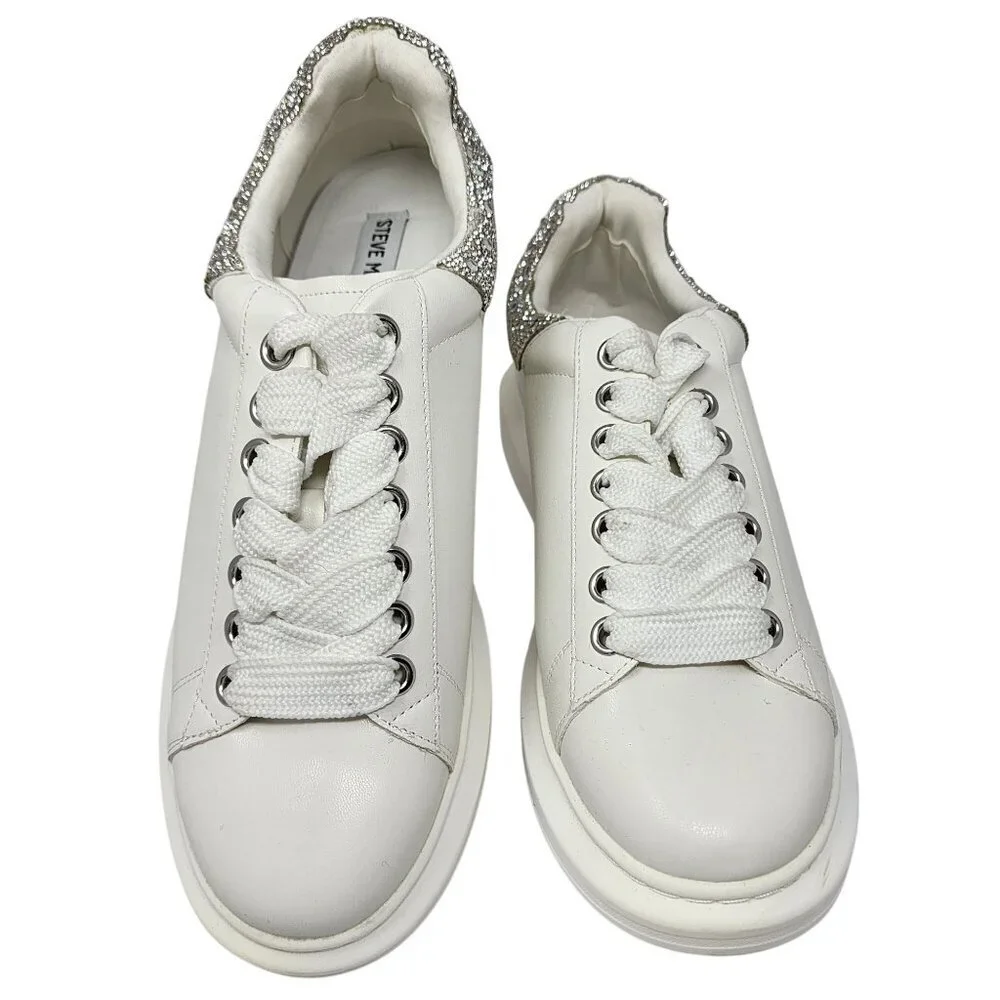 Steve Madden Womens White Sneakers With Rhinestone Heel, Size 11M - Picture 7 of 8